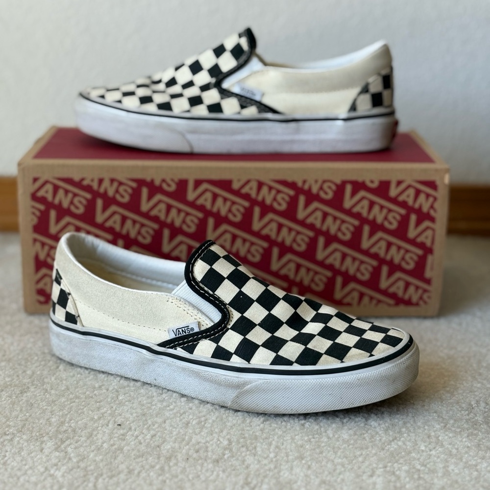 Vans Checkered Slip-On Shoes - Black and White